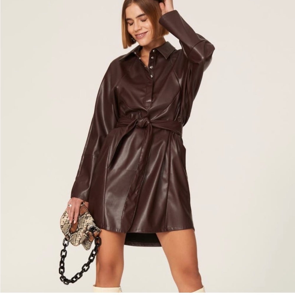 MARISSA WEBB Faux Brown Leather Shirtdress in Size 4